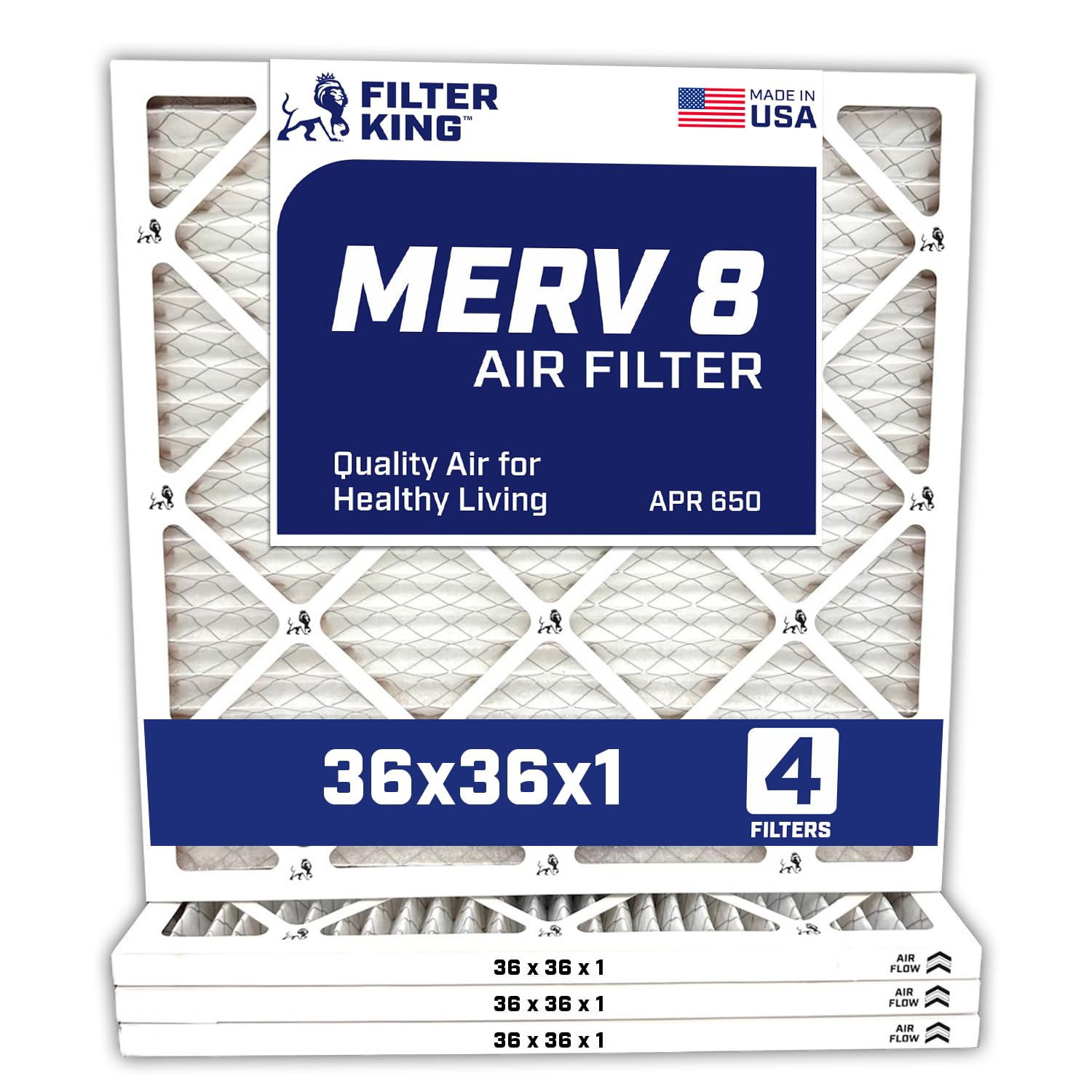 Filter King 36x36x1 Air Filter | 4-PACK | MERV 8 HVAC Pleated A/C